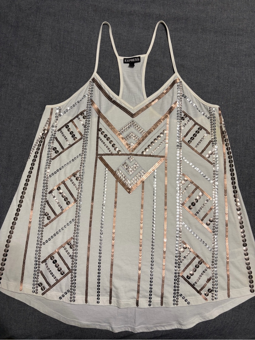 Express Cream Racerback Tank with Silver & Rose-Gold Sequins